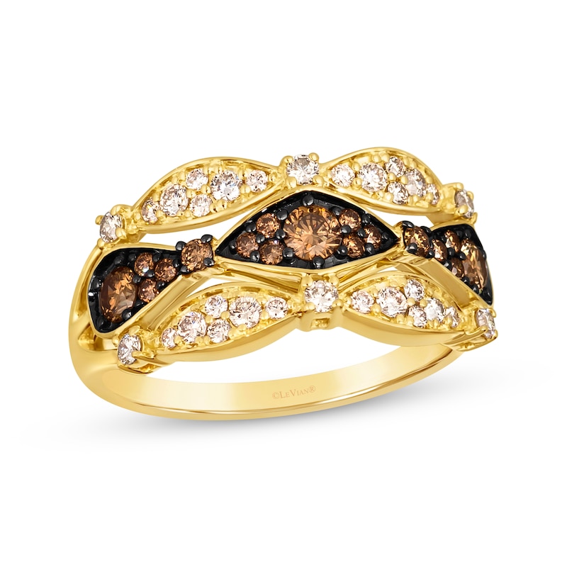 Le Vian Venetian Mosaic Three-Row Diamond Ring 3/4 ct tw Honey Gold Plated