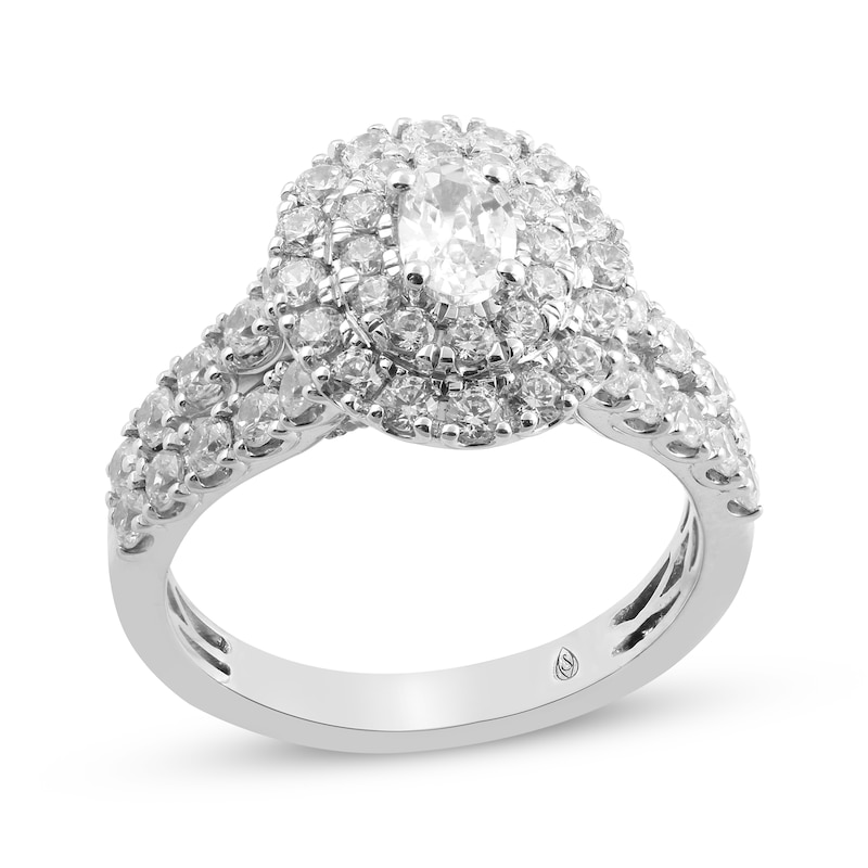 Oval-Cut Diamond Double Halo Engagement Ring 1-1/2 ct tw White Gold Plated
