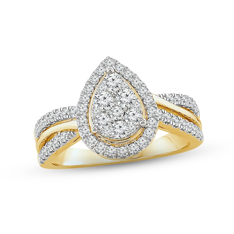 Multi-Diamond Engagement Ring 3/4 ct tw Round-cut Yellow Gold Plated