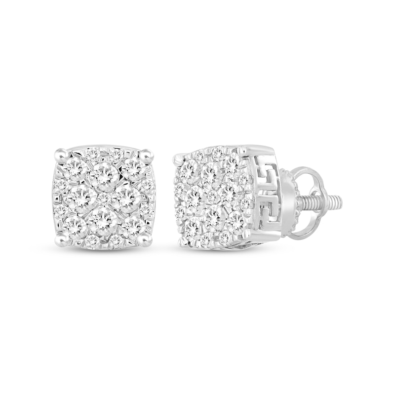 Men's Diamond Stud Earrings Round-cut White Gold Plated
