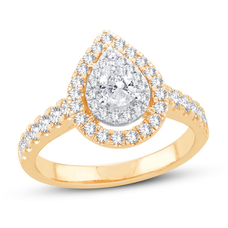 Diamond Engagement Ring 1 ct tw Pear & Round Yellow Gold Plated