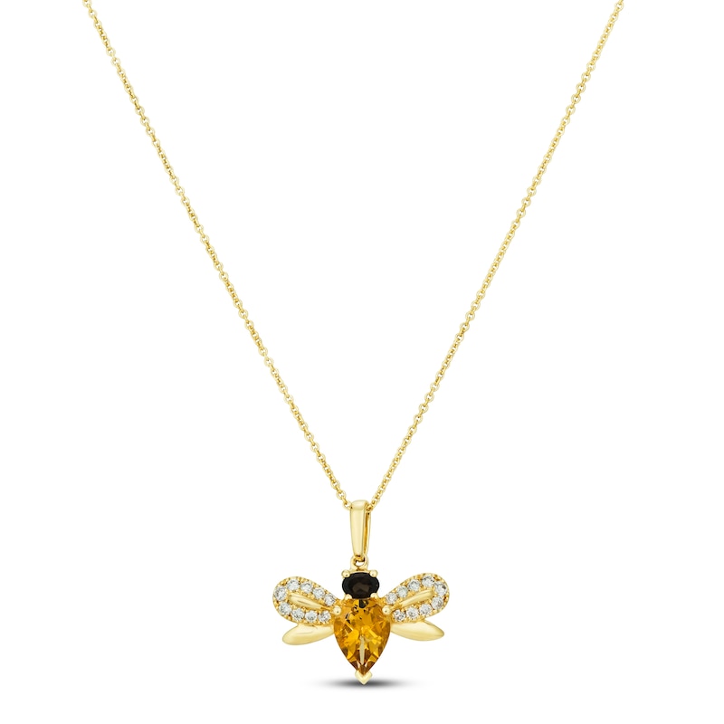 Le Vian Citrine/Quartz Bee Necklace 1/5 ct tw Diamonds Honey Gold Plated 18"