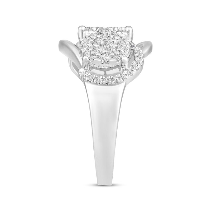 Multi-Diamond Center Three Circle Ring 3/4 ct tw White Gold Plated