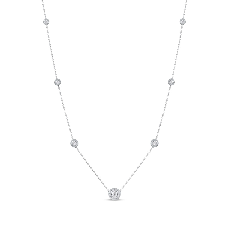 Diamond Halo Station Necklace 1/2 ct tw White Gold Plated 18"