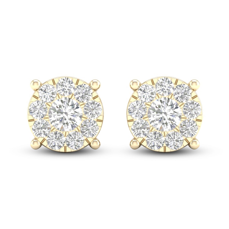 Diamond Halo Stud Earrings 1 ct tw Round-Cut Yellow Gold Plated