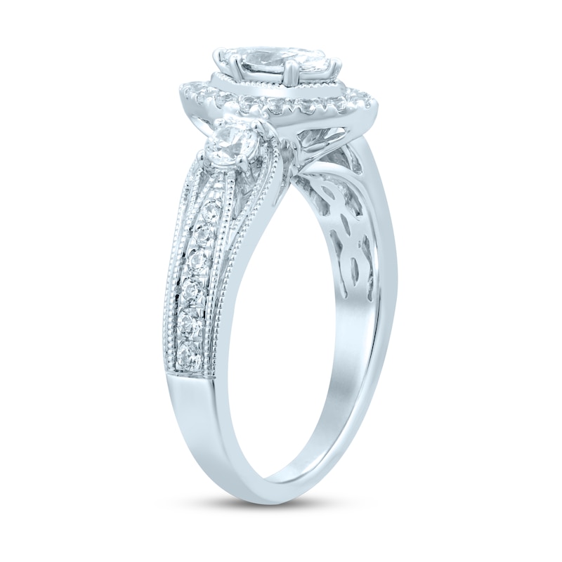 Diamond Engagement Ring 1 ct tw Marquise & Round White Gold Plated