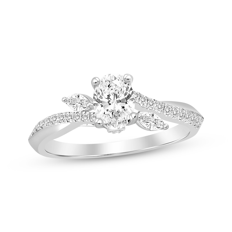 Oval-Cut Diamond Bypass Engagement Ring 1 ct tw White Gold Plated
