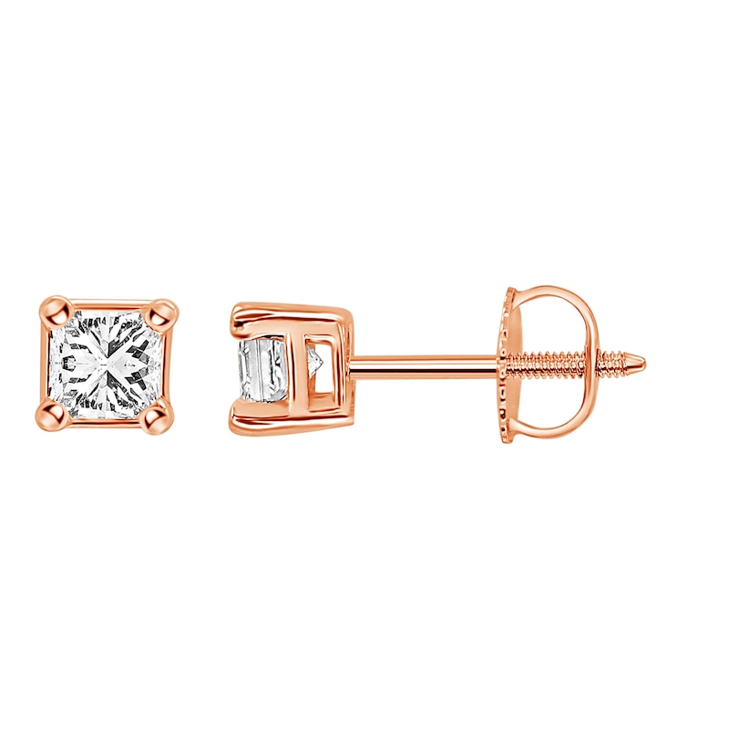 Diamond Solitaire Stud Earrings 3/4 ct tw Princess-cut Rose Gold Plated