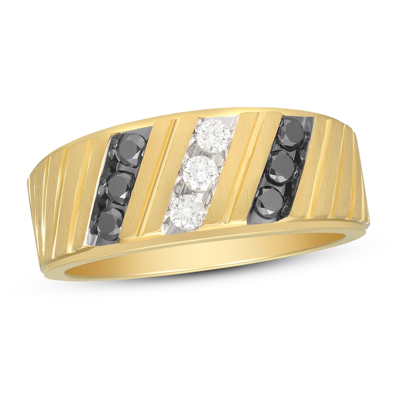 Men's Black & White Diamond Wedding Band 1/2 ct tw Round-cut Yellow Gold Plated