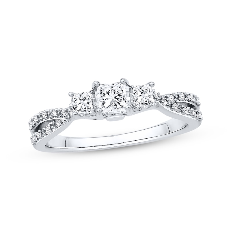 Diamond Engagement Ring 1/2 ct tw Princess-cut White Gold Plated