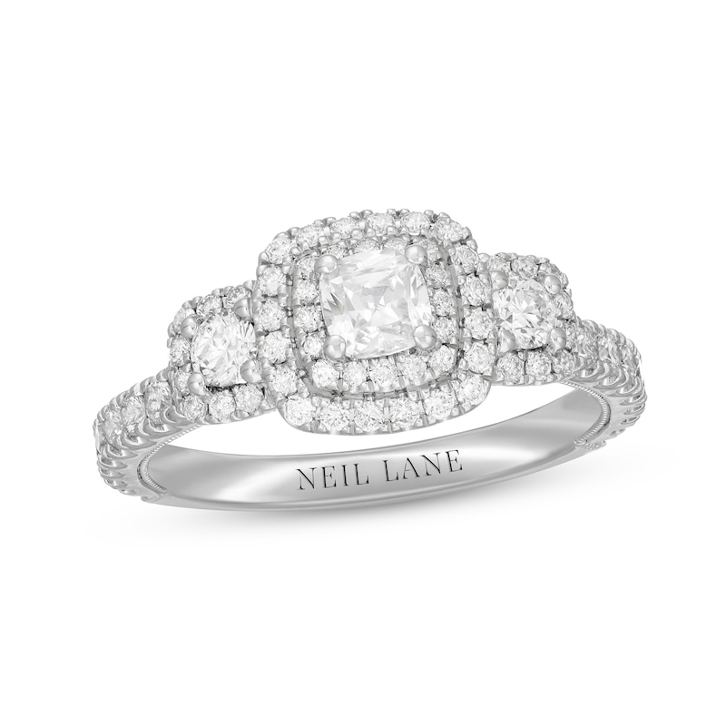 Neil Lane Diamond Three-Stone Engagement Ring 1 ct tw Cushion & Round-cut White Gold Plated