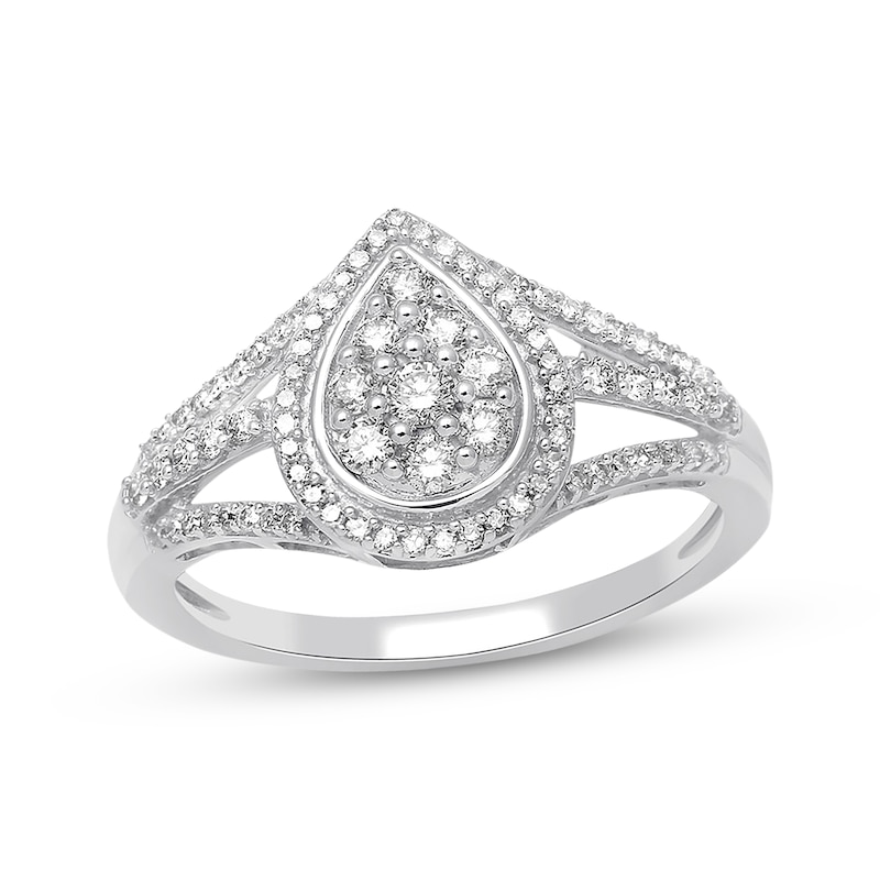 Diamond Teardrop Ring 1/2 ct tw Round-cut White Gold Plated