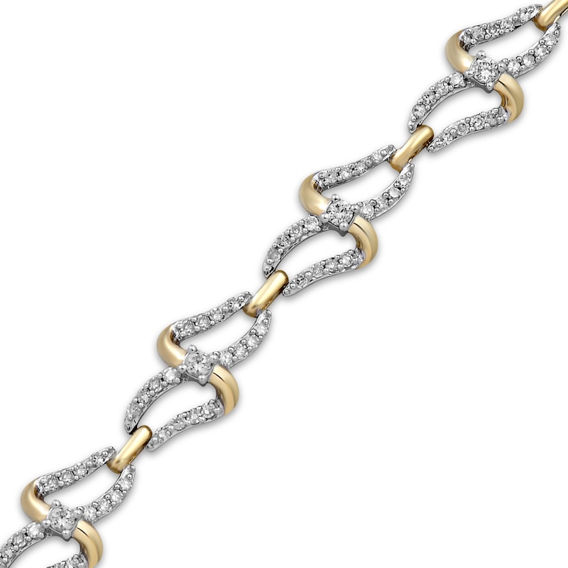 Diamond Bypass Link Bracelet 1 ct tw Yellow Gold Plated 7.25”