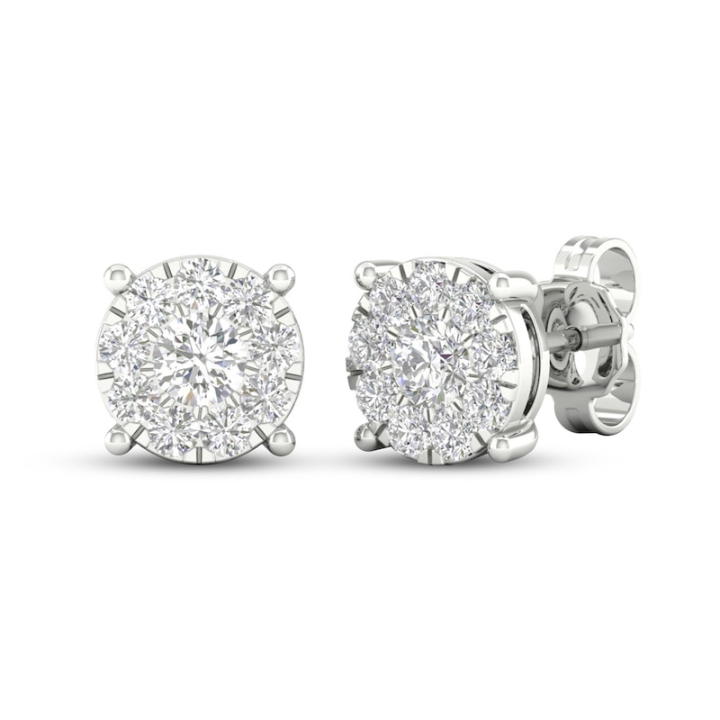 Diamond Halo Stud Earrings 1 ct tw Round-Cut White Gold Plated