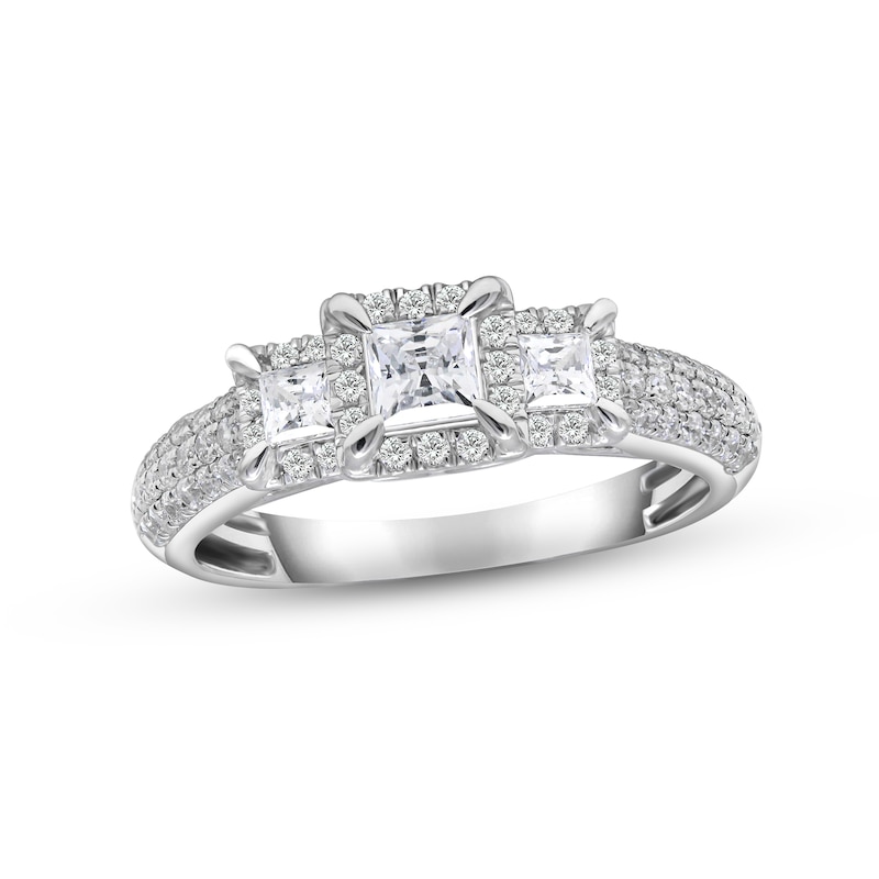 3-Stone Diamond Engagement Ring 1 ct tw Princess & Round-cut White Gold Plated