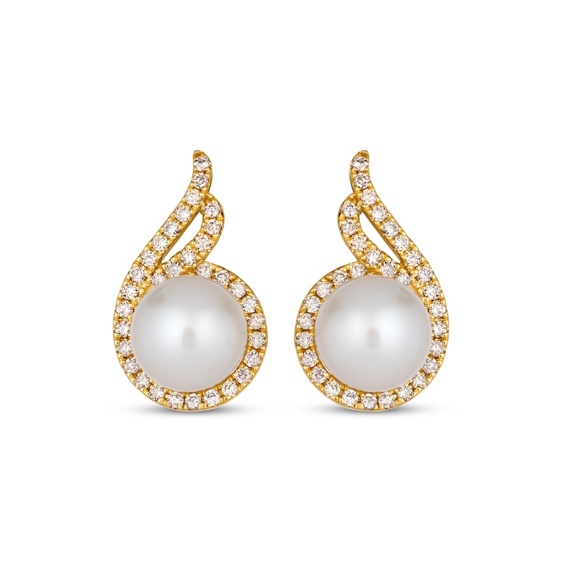 Le Vian Cultured Pearl Swirl Earrings 1/2 ct tw Diamonds Honey Gold Plated