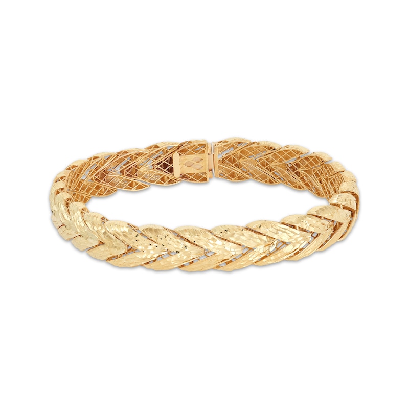 Diamond-Cut Solid Wheat Chain Bracelet Yellow Gold Plated 7.5"