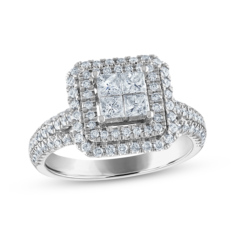 Princess & Round-Cut Diamond Engagement Ring 1 ct tw White Gold Plated