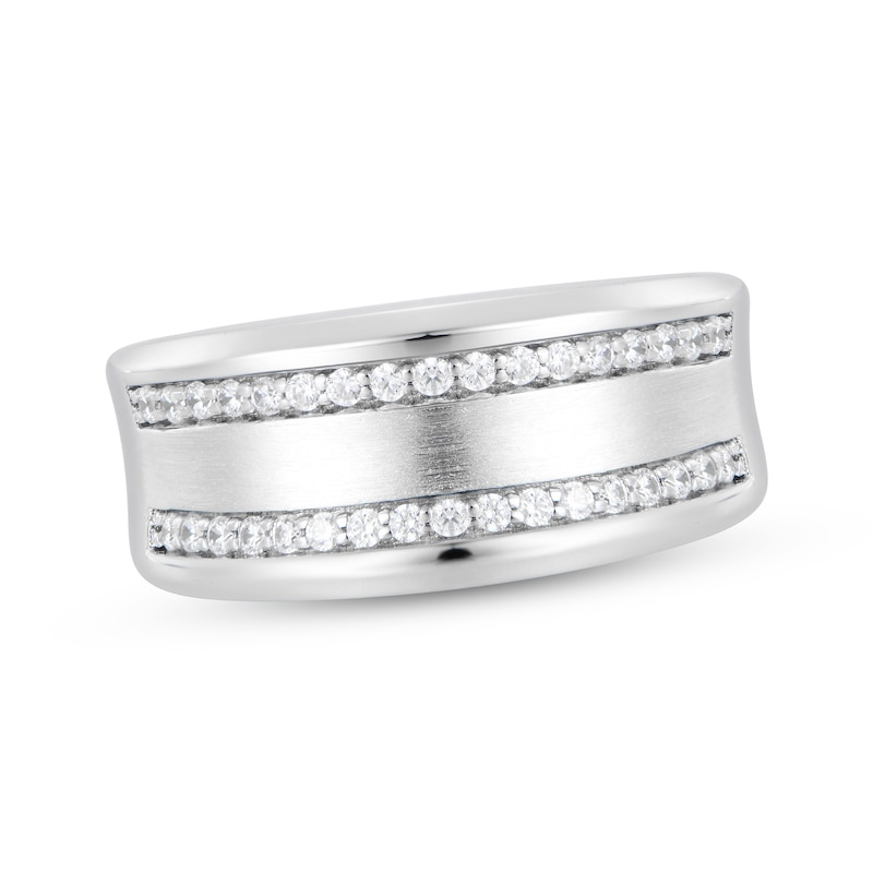 Men's Diamond Curved Wedding Band 1/3 ct tw White Gold Plated