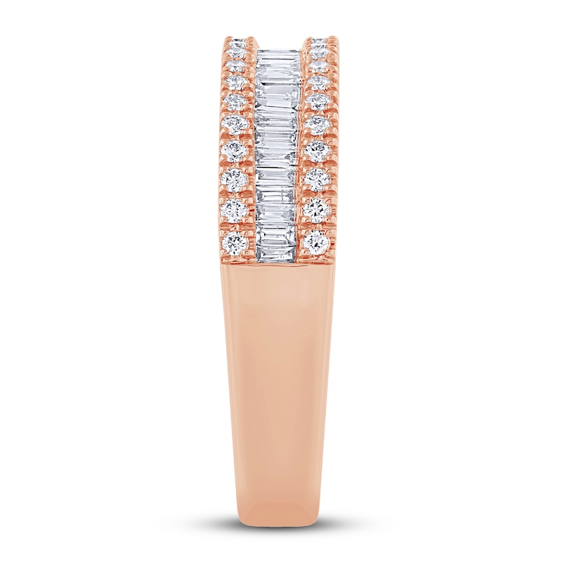 Diamond Anniversary Ring 1/2 ct tw Round/Baguette Rose Gold Plated