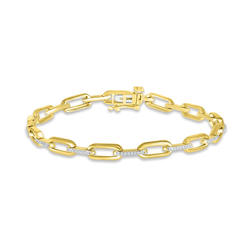 Diamond Paperclip Bracelet 1/4 ct tw Round-cut Yellow Gold Plated 7"