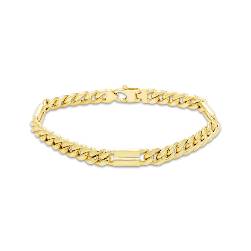 Solid Curb Chain Station Bracelet Yellow Gold Plated 8.5"
