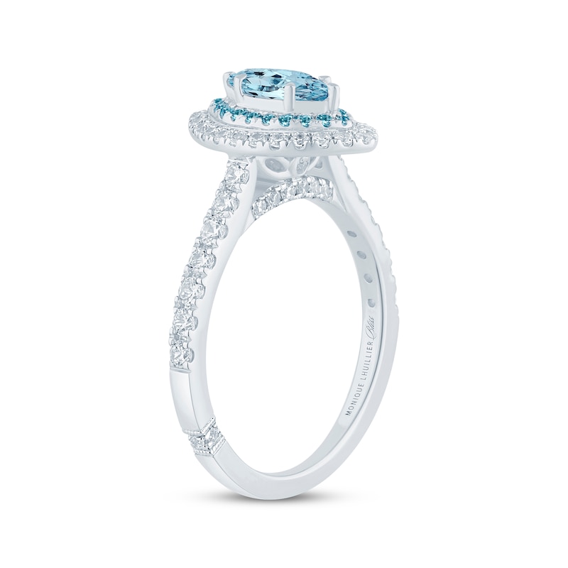 Monique Lhuillier Bliss Marquise-Cut Aquamarine, Swiss Blue Topaz & Diamond Engagement Ring 5/8 ct tw White Gold Plated