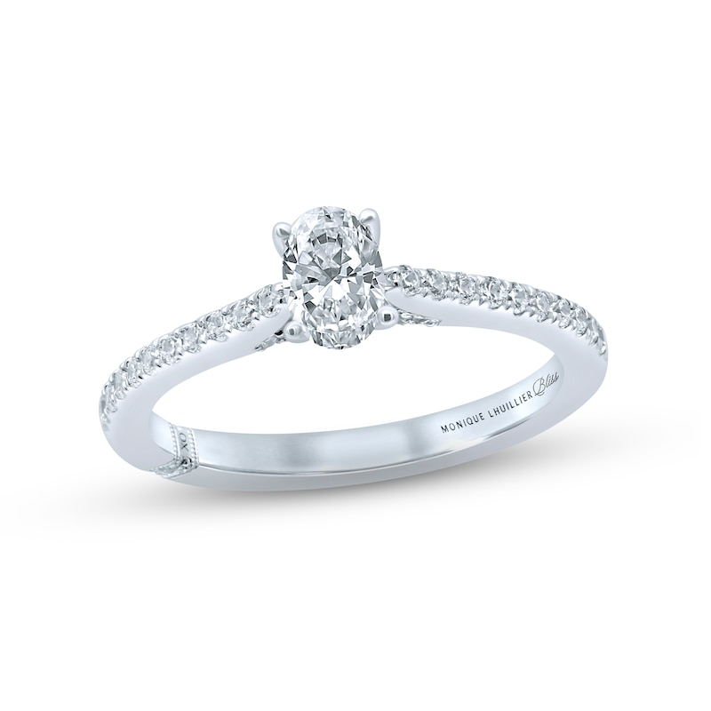 Monique Lhuillier Bliss Diamond Engagement Ring 5/8 ct tw Oval & Round-Cut White Gold Plated