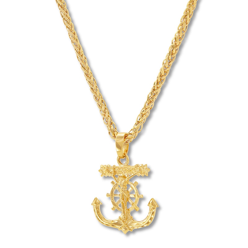 Crucifix Anchor Necklace Yellow Gold Plated 22"