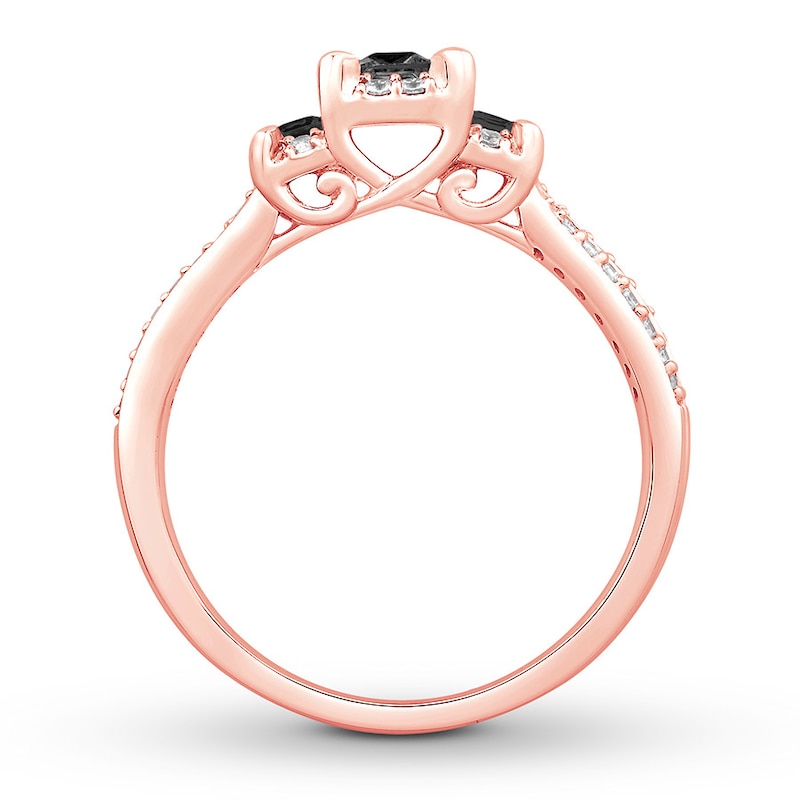 3-Stone Black Diamond Engagement Ring 1/2 ct tw Rose Gold Plated