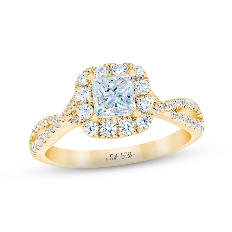 THE LEO First Light Diamond Princess-Cut Engagement Ring 1-1/8 ct tw Yellow Gold Plated