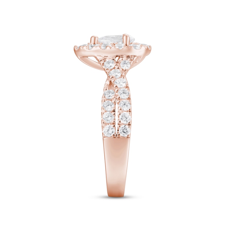Diamond Halo Engagement Ring 1-1/2 ct tw Pear & Round-cut Rose Gold Plated