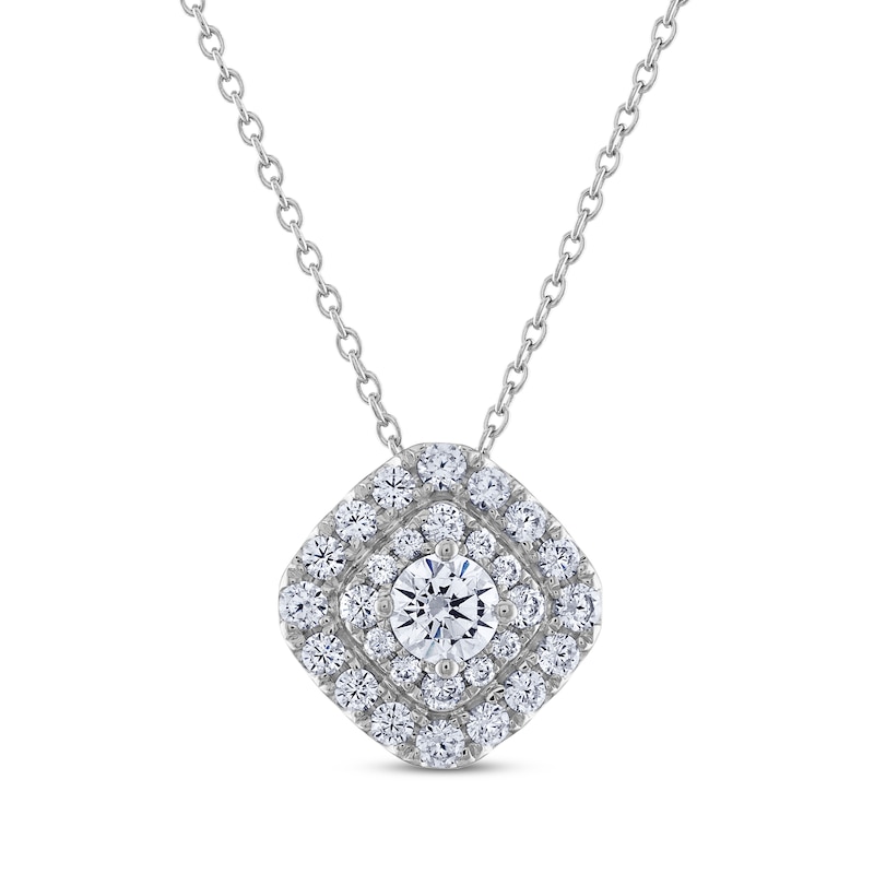 THE LEO Cushion-Shaped Diamond Necklace 1 ct tw Round-Cut White Gold Plated 19"