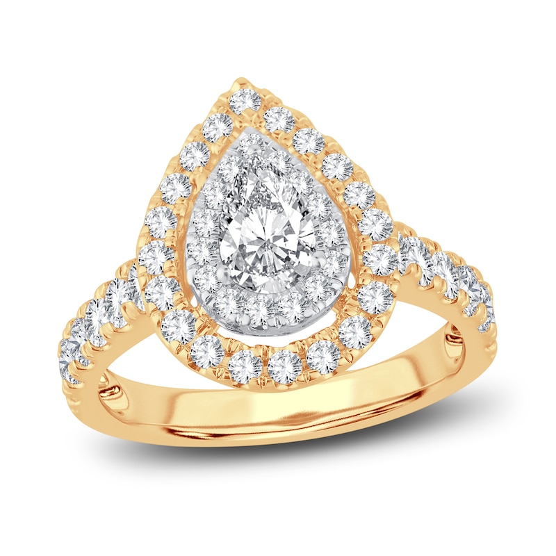 Multi-Diamond Engagement Ring 1-1/2 ct tw Pear & Round-cut Yellow Gold Plated