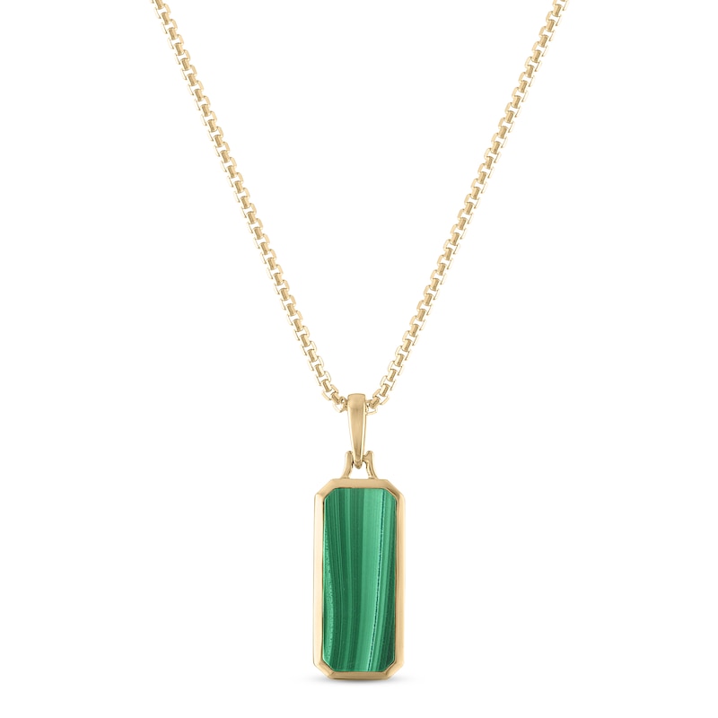 Men's Malachite Necklace Yellow Gold Plated 22"