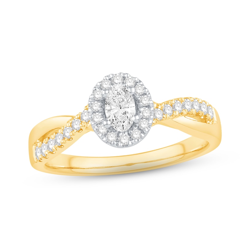Diamond Halo Engagement Ring 1/2 ct tw Oval & Round-cut Yellow Gold Plated
