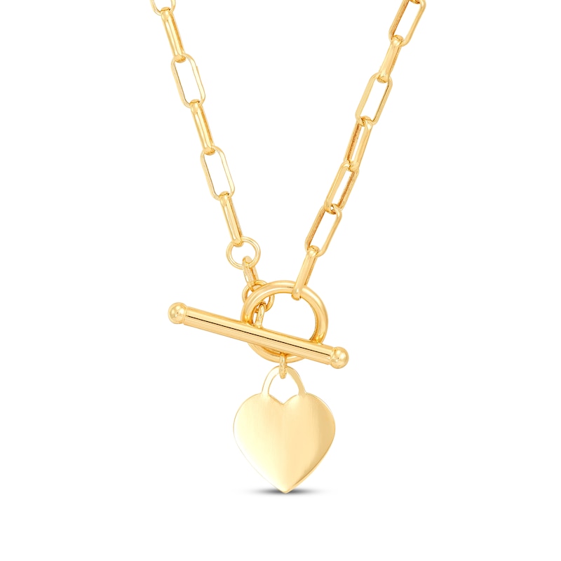 Heart Toggle Paperclip Necklace Yellow Gold Plated 17"