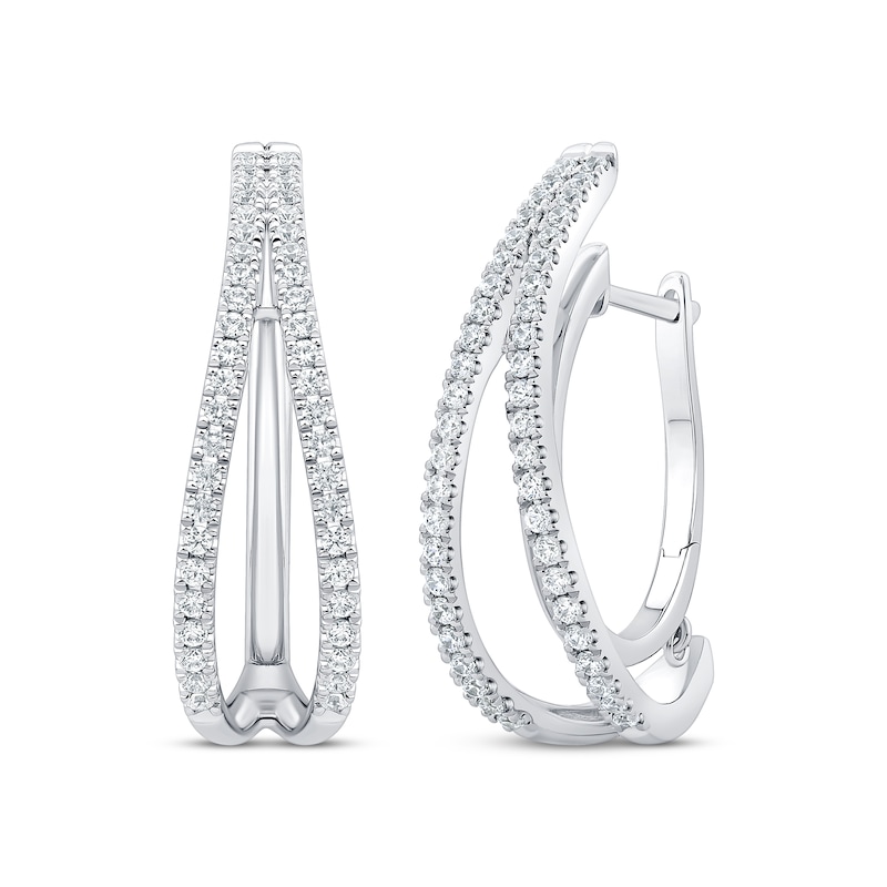 Unstoppable Love Diamond Split Double Hoop Earrings 1 ct tw White Gold Plated