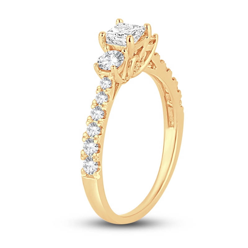 Three-Stone Diamond Engagement Ring 1 ct tw Princess/Round-Cut Yellow Gold Plated