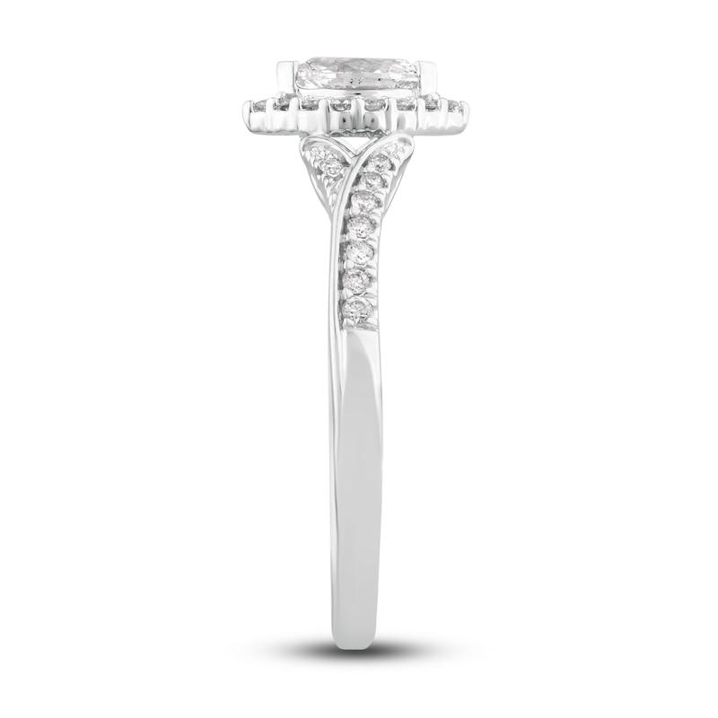Diamond Engagement Ring 3/8 ct tw Marquise & Round White Gold Plated