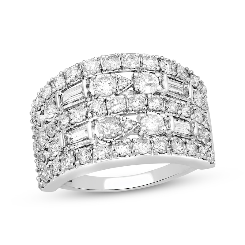 Baguette & Round-Cut Diamond Five-Row Ring 2 ct tw White Gold Plated