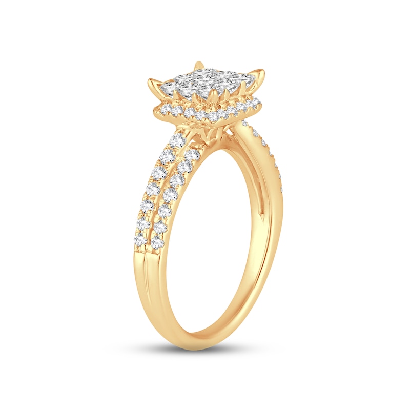 Multi-Diamond Engagement Ring 1 ct tw Princess & Round-cut Yellow Gold Plated