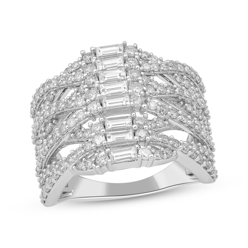 Baguette & Round-Cut Diamond Crossover Ring 2 ct tw White Gold Plated