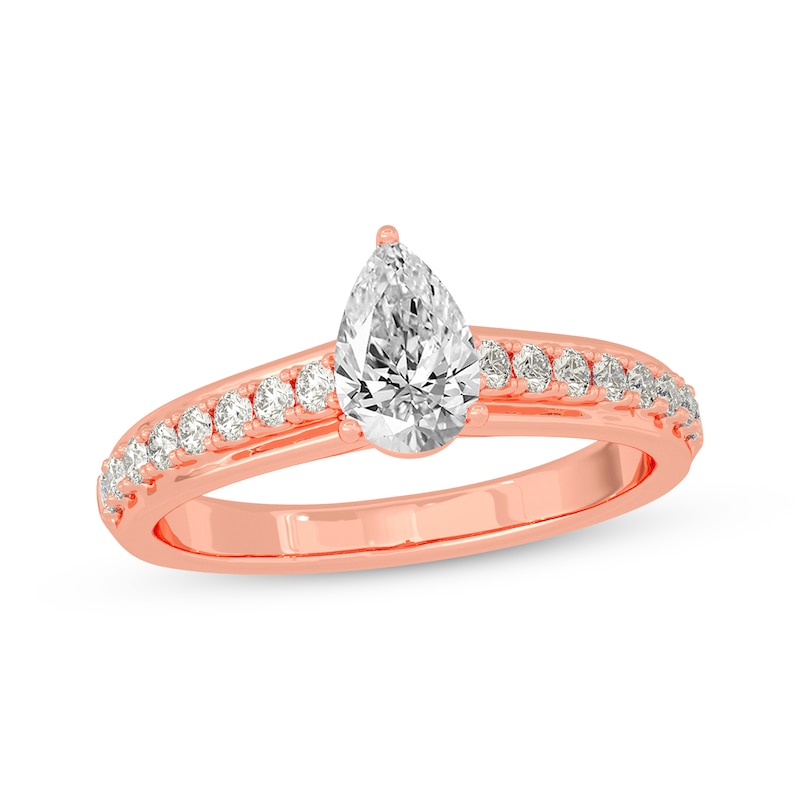 Pear-Shaped & Round-Cut Diamond Engagement Ring 3/4 ct tw Rose Gold Plated