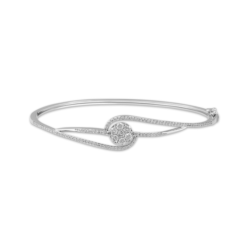 Diamond Flower Swirl Bangle Bracelet 1 ct tw White Gold Plated