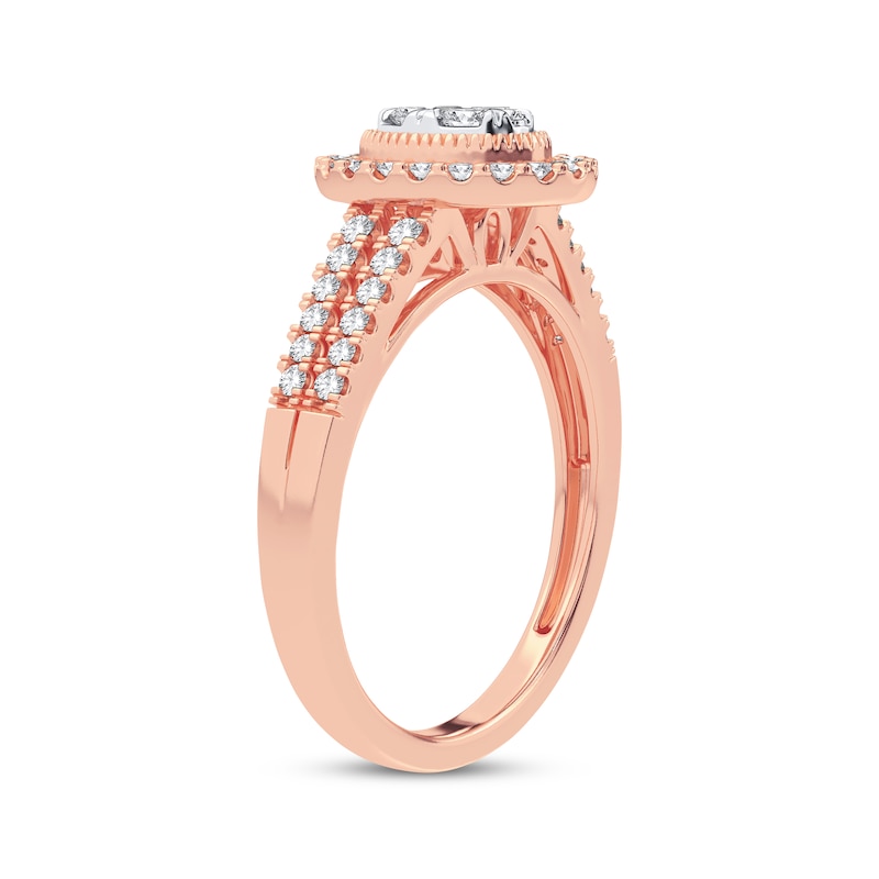 Multi-Diamond Center Oval Engagement Ring 3/8 ct tw Round-cut Rose Gold Plated