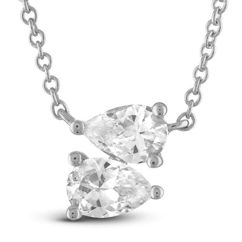 Two-Stone Diamond Necklace 1/2 ct tw Pear-Shaped White Gold Plated 18"
