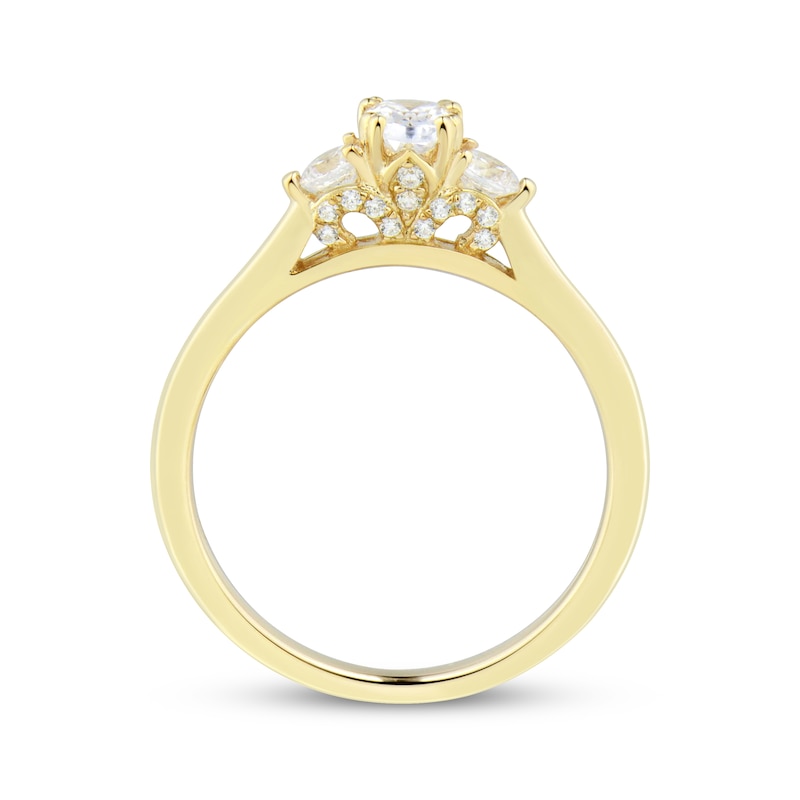 Oval & Round-Cut Diamond Three-Stone Engagement Ring 3/4 ct tw Yellow Gold Plated
