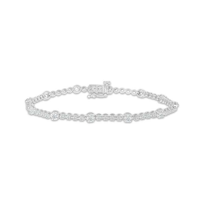Diamond Station Tennis Bracelet 1 ct tw White Gold Plated 7.25"
