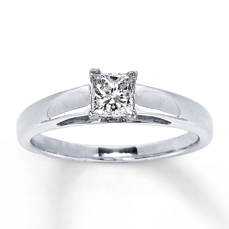 Certified Diamond Ring 1/2 carat Princess-cut White Gold Plated
